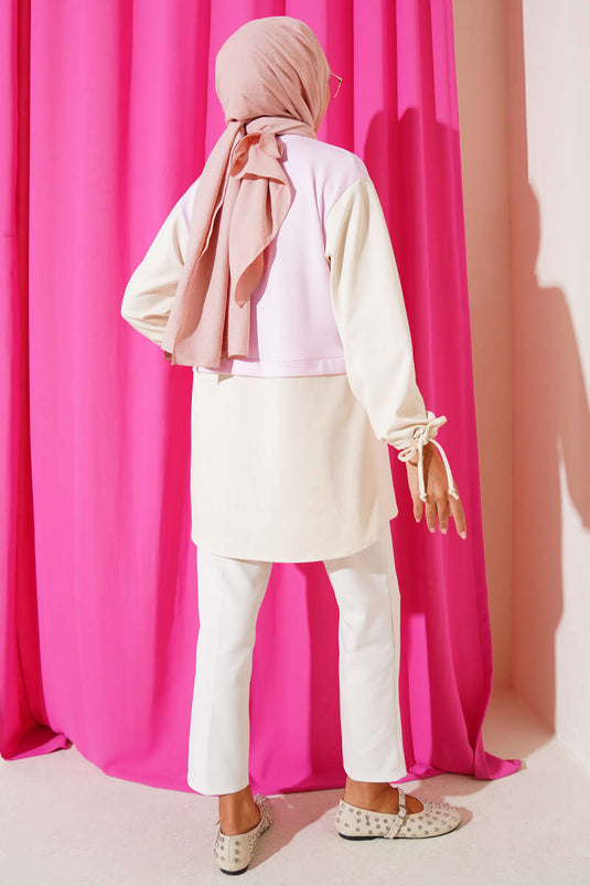 Bilekleri Tünelli Garnili Tunik Pembe