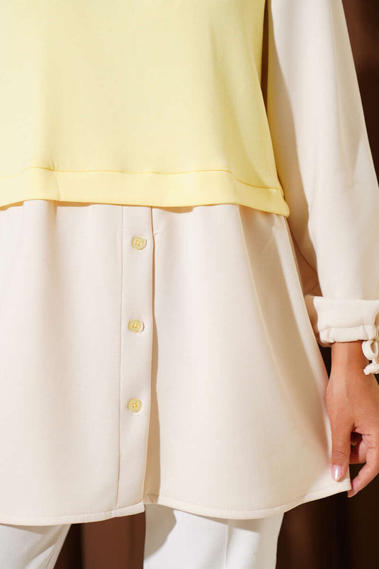 Tunique à chevilles tunnelisées et garniture jaune