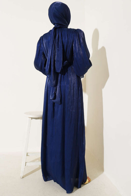 Bilekten Fırfırlı Şal Hediyeli Elbise Lacivert