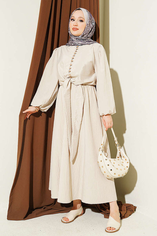 Beige Kleid Mit Knöpfen