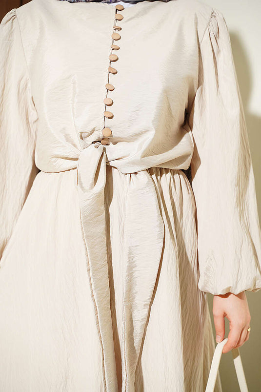 Beige Kleid Mit Knöpfen