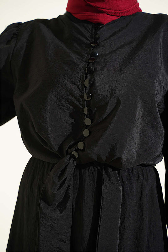 Conjunto De Dos Piezas Con Falda Con Botones Negra