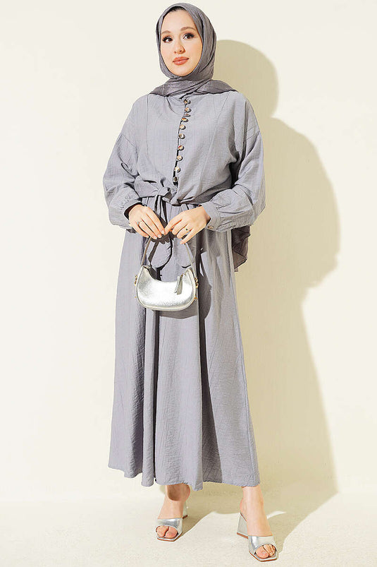Grijs Set Met Knopen En Wrap Rok