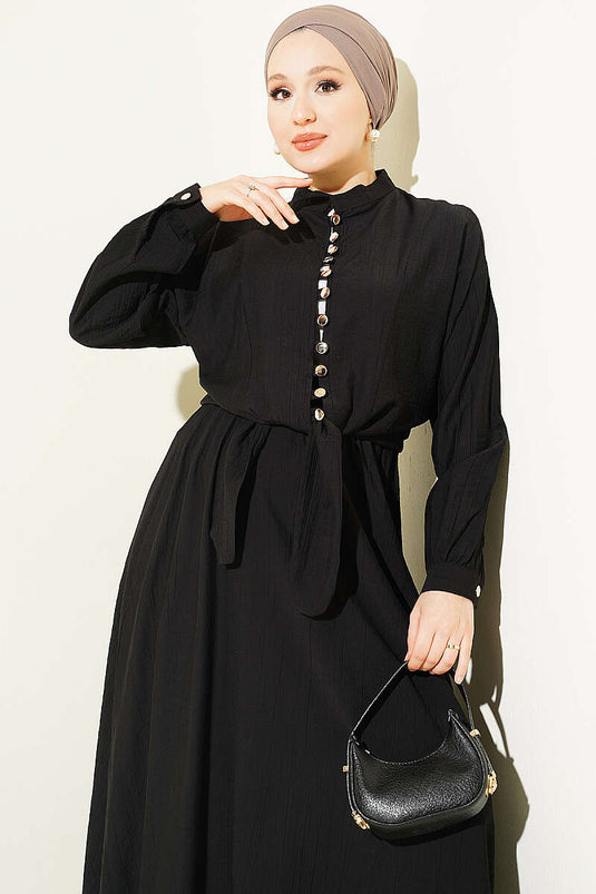 Completo Due Pezzi Nero Con Gonna Bottonata E Design Con Fiocco Frontale
