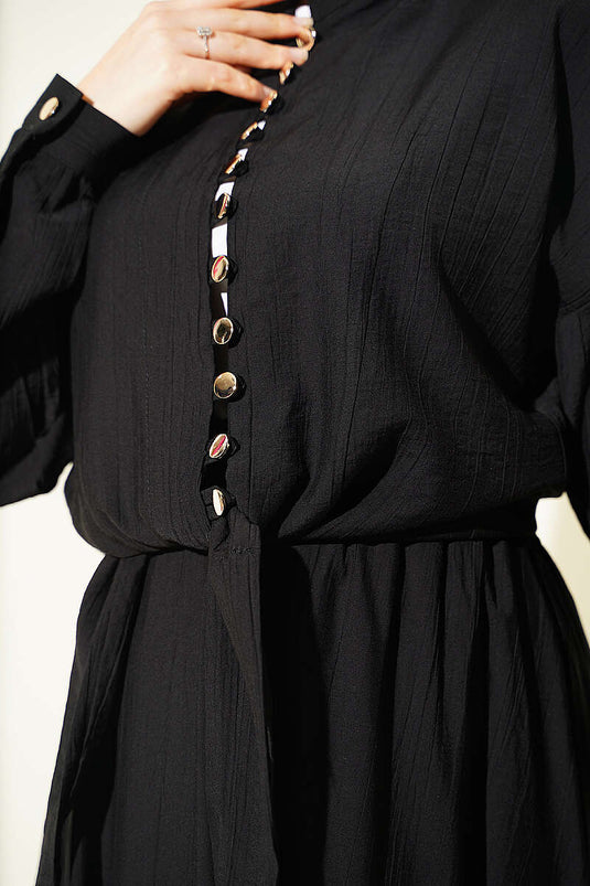 Completo Due Pezzi Nero Con Gonna Bottonata E Design Con Fiocco Frontale