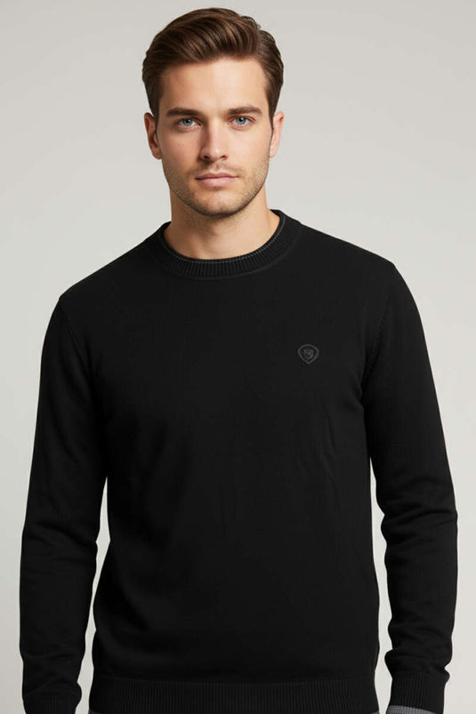 Sweat-shirt noir à col rond pour homme avec emblème