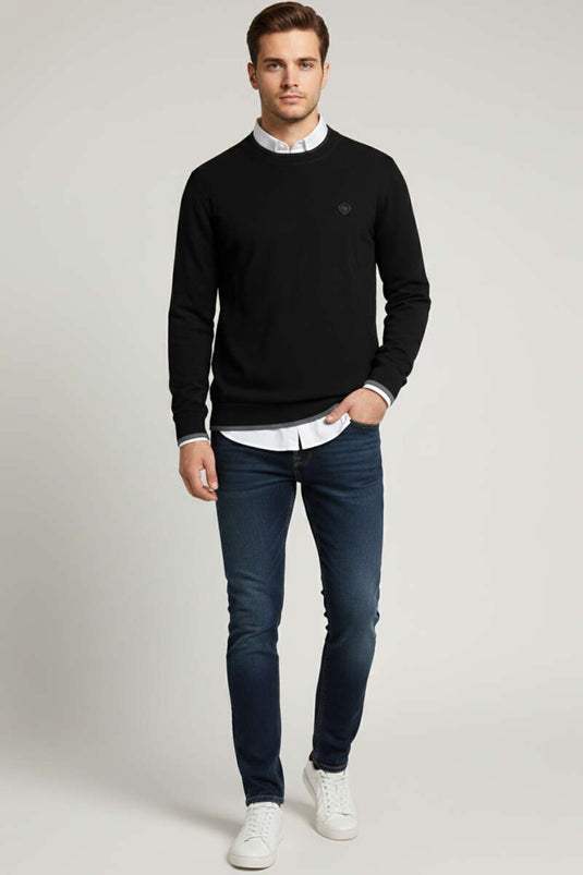 Crew Neck Emblem Men's Sweatshirt Black