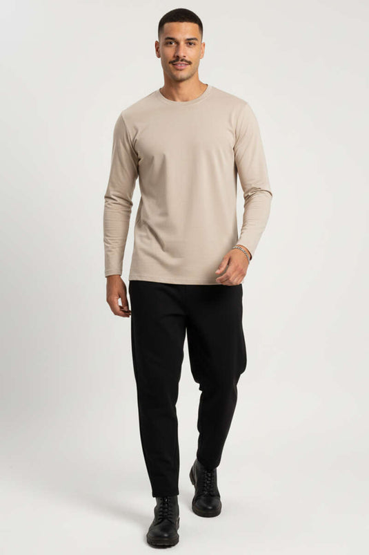 Sweat-shirt basique à col rond pour homme couleur pierre