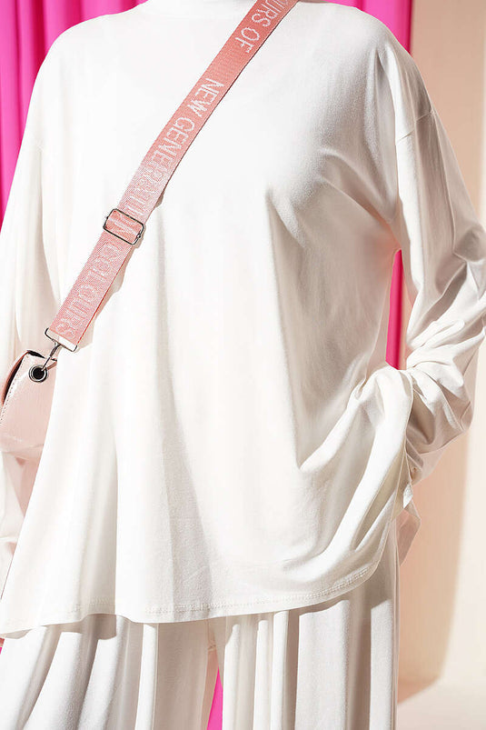 Basic Crew Neck Two-Piece Set Ecru