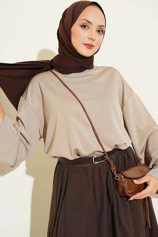 Beige Basic Ronde Hals Tuniek