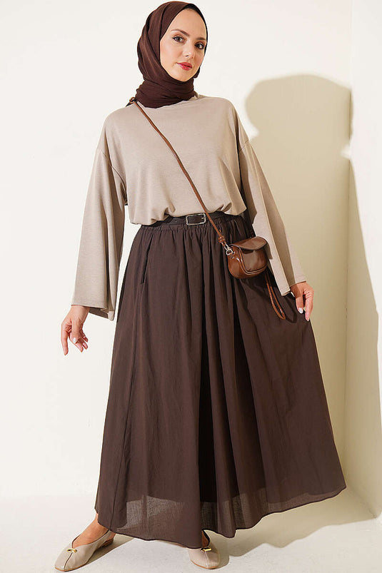 Beige Basic Ronde Hals Tuniek