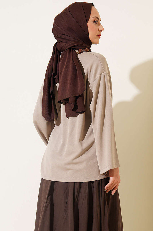 Beige Basic Ronde Hals Tuniek