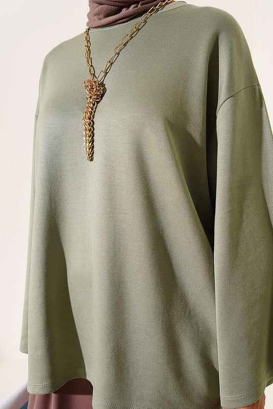 Bisiklet Yaka Basic Loyşa Tunik Çağla Yeşili
