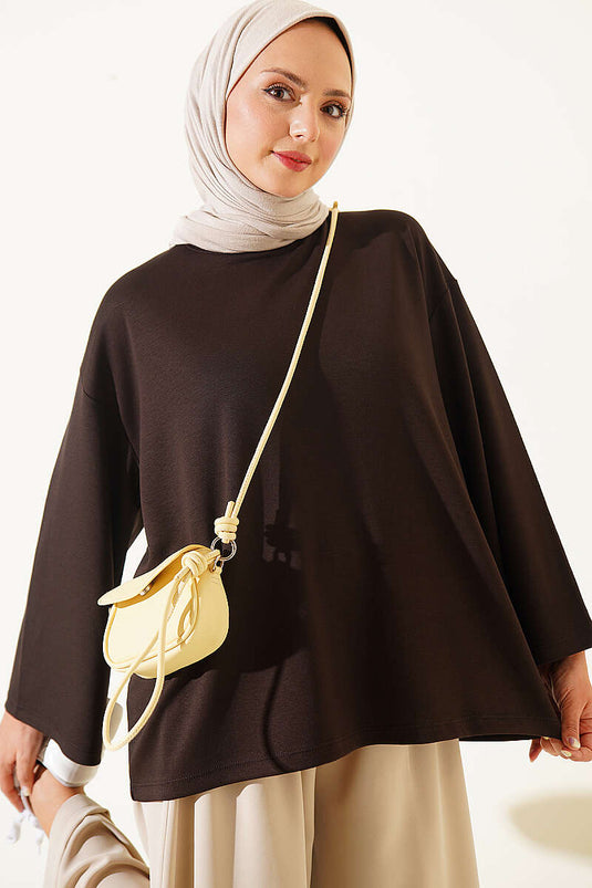Tunique Basic Marron À Manches Longues