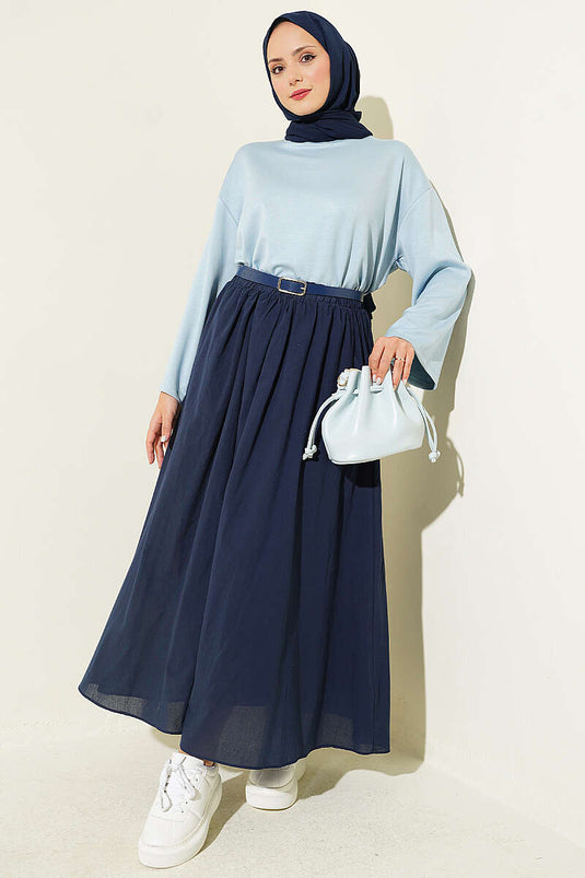 Túnica Azul Básica De Cuello Redondo