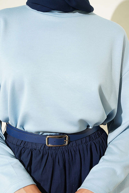 Túnica Azul Básica De Cuello Redondo