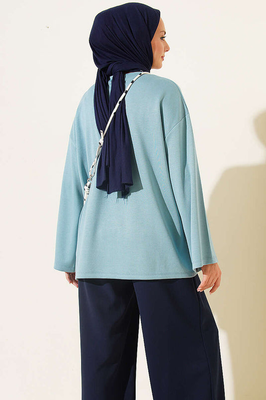 Bisiklet Yaka Basic Loyşa Tunik Petrol