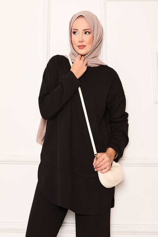 بدلة أويسو أساسية برقبة دائرية سوداء