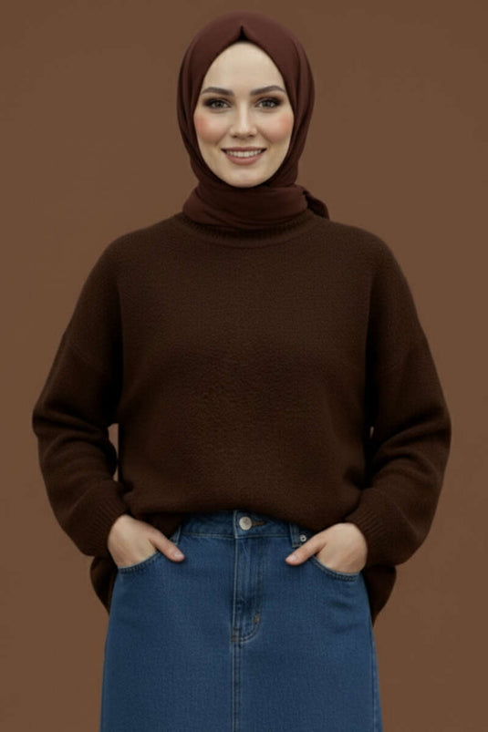 Pull ras du cou basique marron pour homme