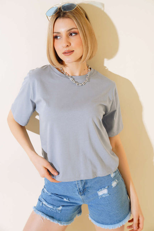 T-shirt basic girocollo grigio ardesia