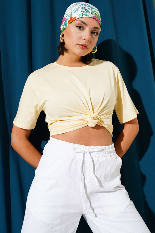 Bisiklet Yaka Basic T-shirt Sarı