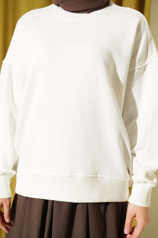 Bisiklet Yaka Basic Tunik Beyaz
