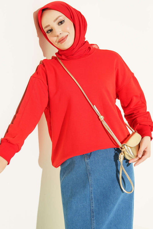 Bisiklet Yaka Basic Tunik Kırmızı