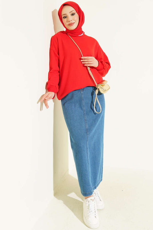 Bisiklet Yaka Basic Tunik Kırmızı