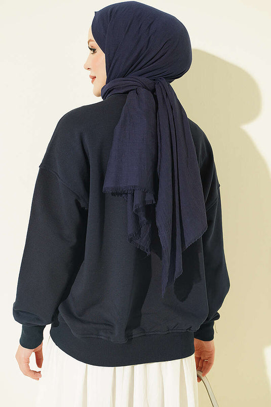 Bisiklet Yaka Basic Tunik Lacivert