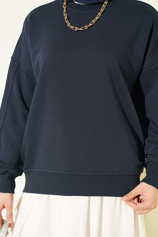 Bisiklet Yaka Basic Tunik Lacivert