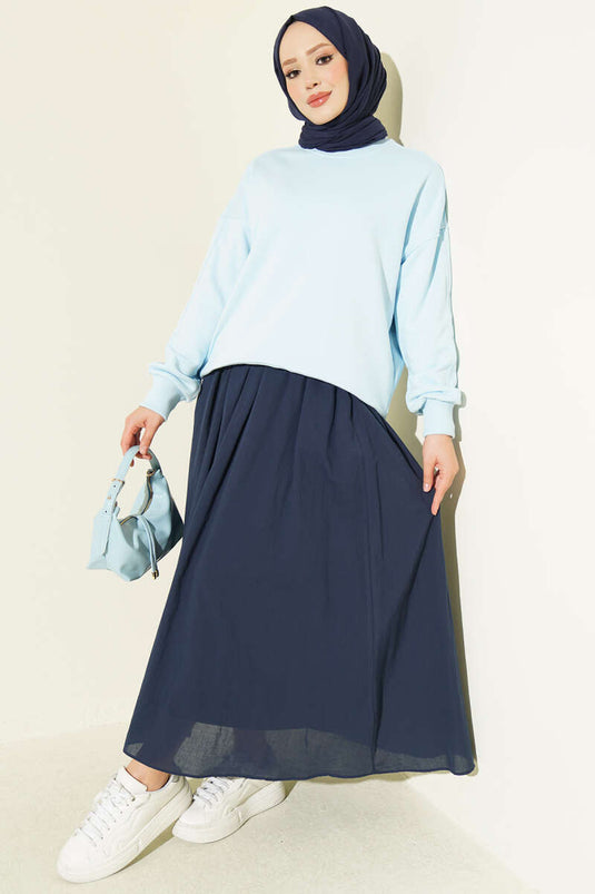 Bisiklet Yaka Basic Tunik Mavi