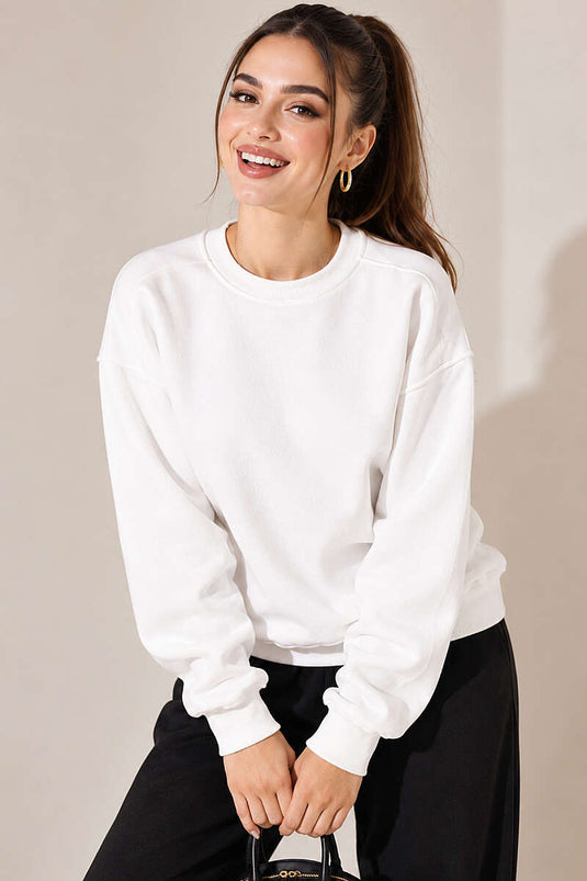 Basic Driekleurige Sweatshirt Met Ronde Hals In Ecru