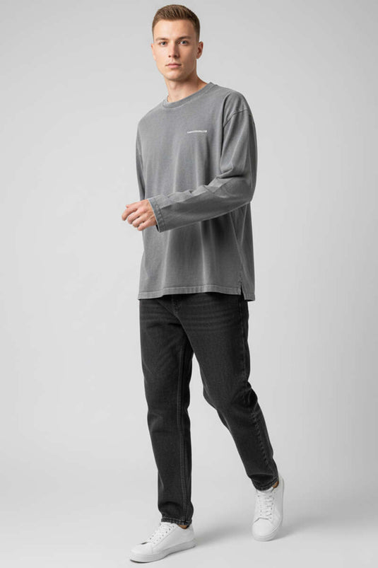 Sweat-shirt gris imprimé à col rond