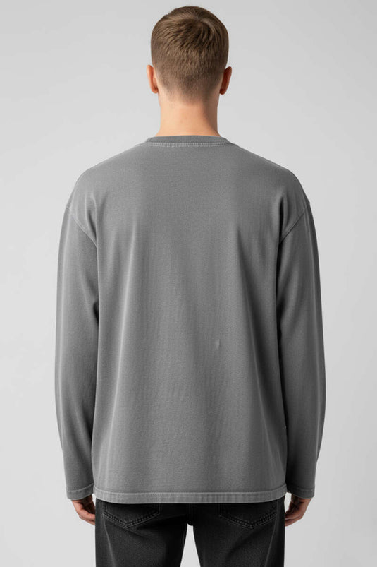 Sweat-shirt gris imprimé à col rond