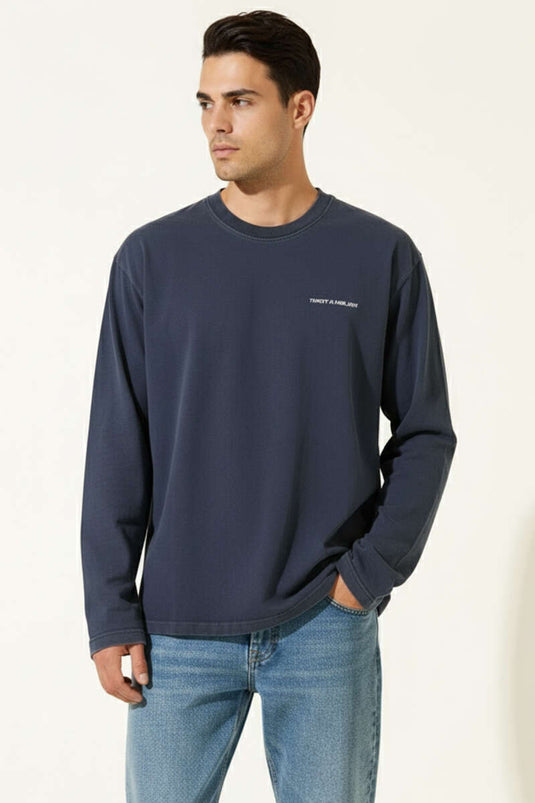 Crew Neck Printed Sweatshirt Navy Blue