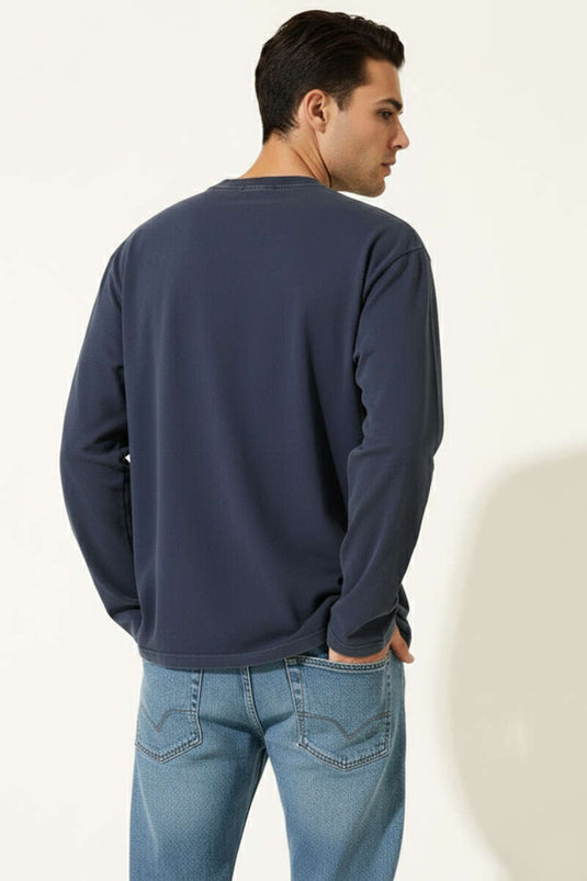 Sweat-shirt imprimé à col rond bleu marine