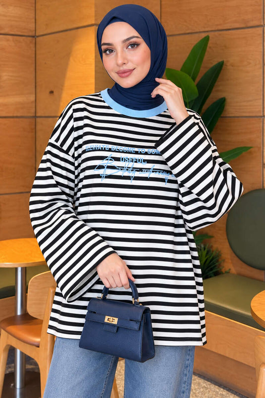 Blaue Bedruckte Tunika Mit Rundhals