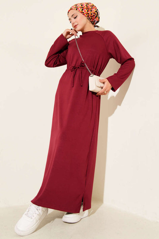 Crew Neck Waist Tunnel Loysha Dress Burgundy