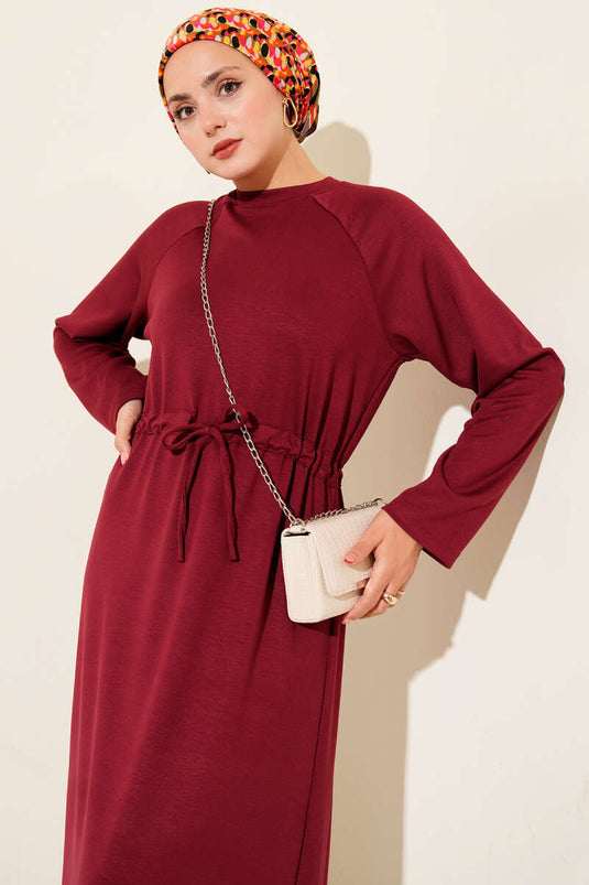Crew Neck Waist Tunnel Loysha Dress Burgundy