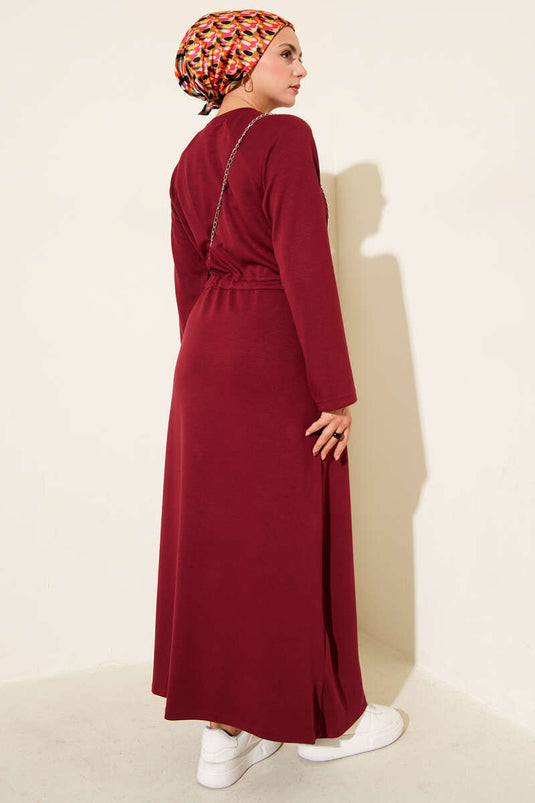 Crew Neck Waist Tunnel Loysha Dress Burgundy