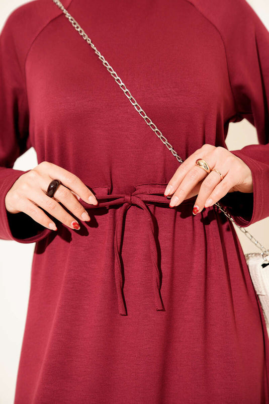 Crew Neck Waist Tunnel Loysha Dress Burgundy