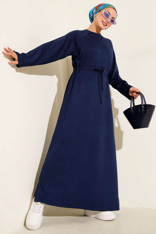 Crew Neck Waist Tunnel Loysha Dress Navy Blue