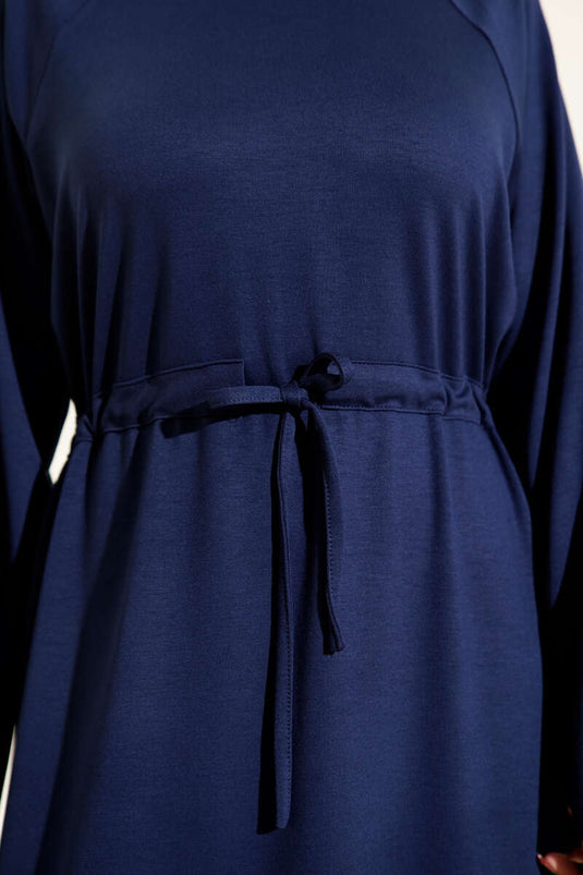 Crew Neck Waist Tunnel Loysha Dress Navy Blue