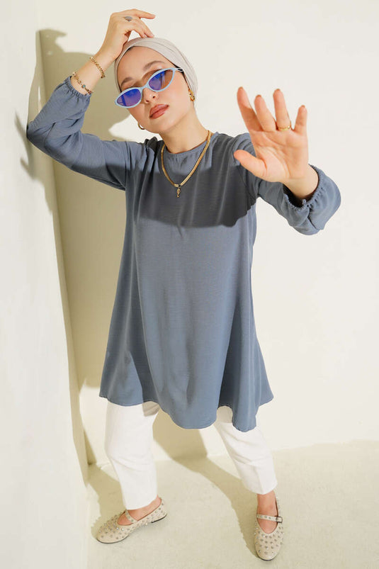 Ayrobin-Tunika mit Rundhalsausschnitt und Paspelierung, schiefergrau