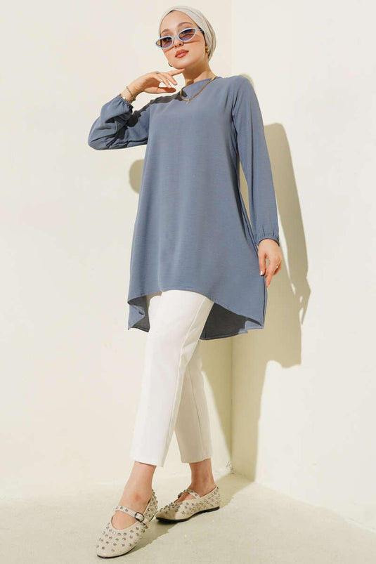 Ayrobin-Tunika mit Rundhalsausschnitt und Paspelierung, schiefergrau