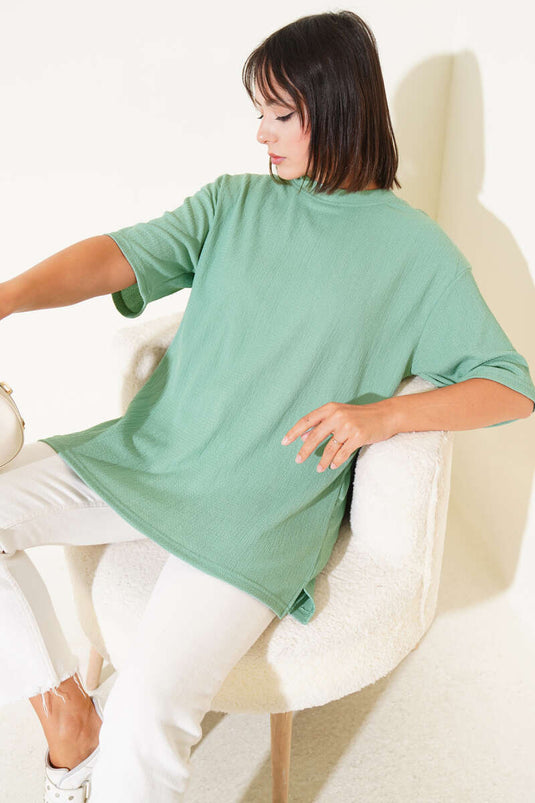 Crew Neck Crepe T-shirt, Light Green