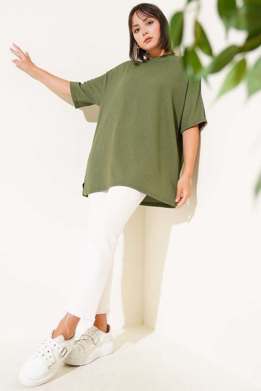 Crew Neck Crepe T-shirt Khaki