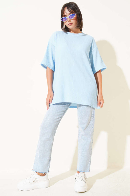 Crew Neck Crepe T-shirt Blue
