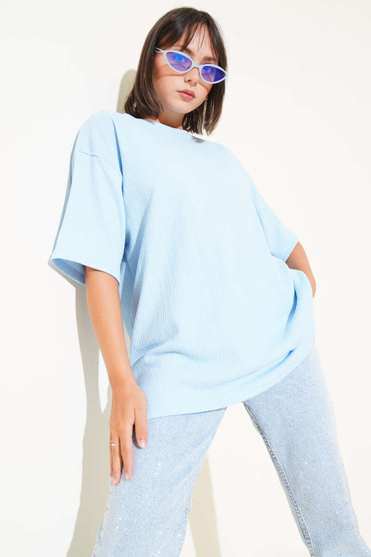 Crew Neck Crepe T-shirt Blue