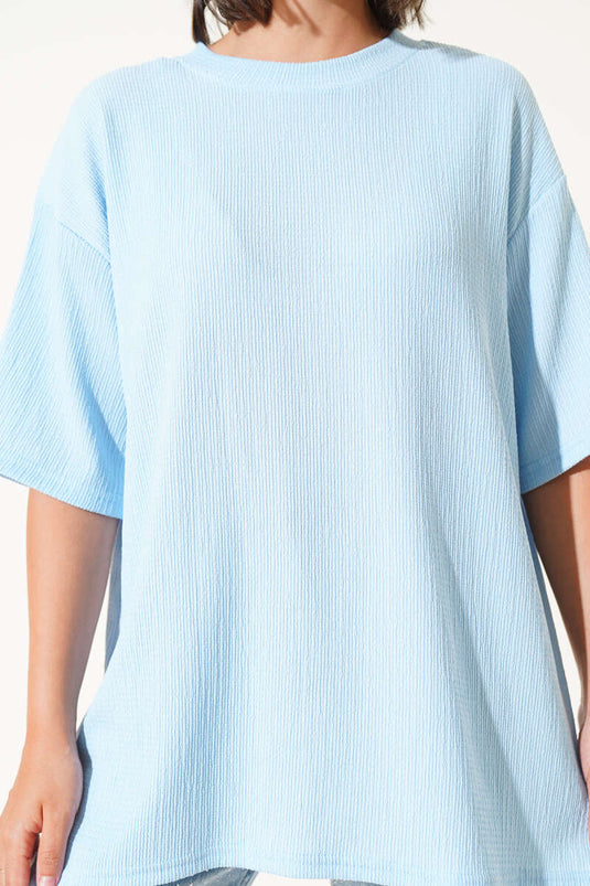 Crew Neck Crepe T-shirt Blue